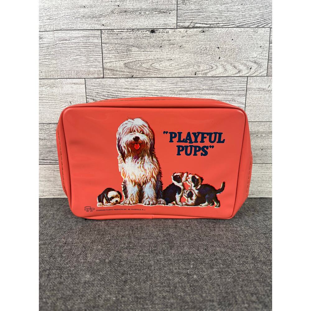 PLAYFUL PUPS VINTAGE Cosmetic Case Pink Travel Organizer Dog Print